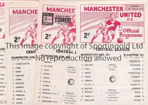 MANCHESTER UNITED Eleven home single sheet programmes for the Central League matches, including