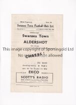 SWANSEA TOWN V ALDERSHOT 1947 Programme for the Combination League match at Swansea 12/4/1947,