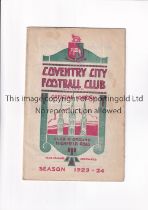 COVENTRY CITY V FULHAM 1923 Programme for the league match at Coventry 6/10/1923, horizontal