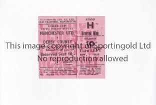 MANCHESTER UNITED Ticket for the home League Cup tie v Derby County 19/11/1969, vertical crease,