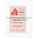 1945 FL SOUTH CUP FINAL Programme for Chelsea v Millwall 7/4/1945, horizontal fold. Generally good