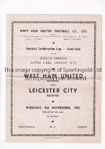 WEST HAM UNITED V LEICESTER CITY 1953 Programme for the Football Combination Cup Semi-Final at