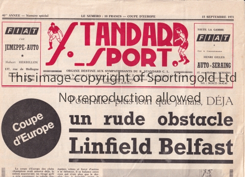 STANDARD LIEGE V GLENTORAN Special edition of the Standard Sport newspaper programme dated 15/9/1971