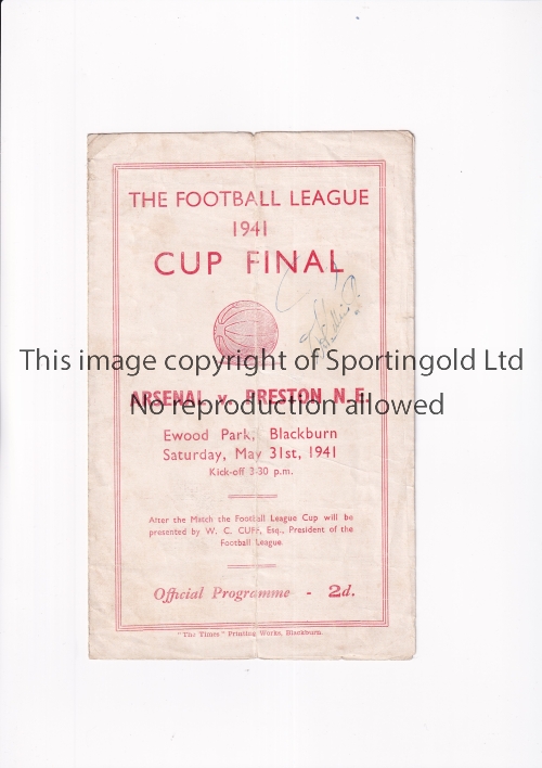 1941 WAR CUP FINAL REPLAY AT BLACKBURN ROVERS Programme for Arsenal v Preston North End Ewood