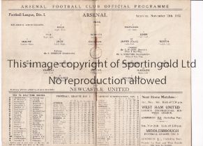 ARSENAL Programme for the home League match v Newcastle United 12/11/1932. Generally good