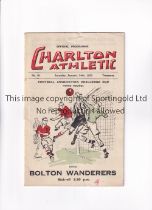 CHARLTON ATHLETIC V BOLTON WANDERERS 1933 FA CUP Programme for the tie at Charlton 14/1/1933, very