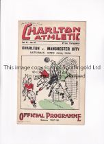 CHARLTON ATHLETIC V MANCHESTER CITY 1938 Programme for the League match at Charlton 23/4/1938, small