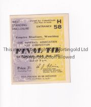1952 FA CUP FINAL Ticket for Arsenal v Newcastle United at Wembley 3/5/1952. Good