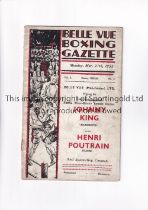 PRE-WAR BOXING / JOHNNY KING V HENRI POUTRAIN 1933 Programme for the Great International Fifteen