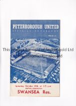PETERBOROUGH UNITED V SWANSEA TOWN 1960 / FIRST LEAGUE SEASON Programme for the Football Combination