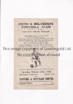 ERITH AND BELVEDERE V TOOTING & MITCHAM UNITED 1943 Programme for the South Eastern Combination