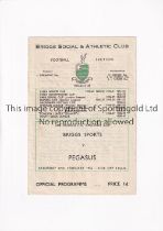 BRIGGS SPORTS V PEGASUS 1954 Programme for the FA Amateur Cup 4th round tie at Briggs 27/2/1954,