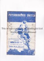 PETERBOROUGH UNITED V NORWICH CITY "A" 1954 Programme for the Eastern Counties League Knock-out