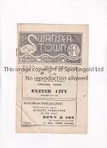 SWANSEA TOWN V EXETER CITY 1948 Programme for the League match at Swansea 30/10/1948, horizontal