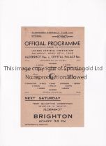 ALDERSHOT V CRYSTAL PALACE 1946 Single sheet programme for the London Combination 27/4/1946, small