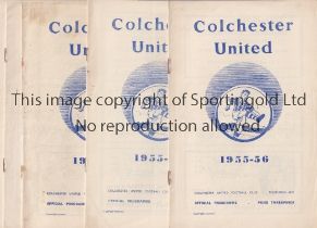COLCHESTER UNITED Five home programmes for the League matches v Reading 24/9/1955, Queen's Park