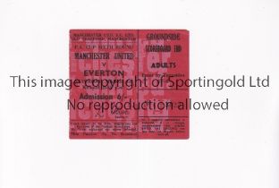 MANCHESTER UNITED Ticket for the home FA Cup tie 6th round v Everton 1/3/1969, vertical crease.