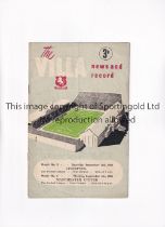 ASTON VILLA Joint issue programme for the League matches v Liverpool 2/9/1950, and Manchester United