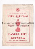 1962 WELSH CUP FINAL AT RHYL / BANGOR CITY V WREXHAM Programme for the match at Belle Vue 7/5/