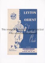 LEYTON ORIENT V AIRDRIEONIANS 1951 Programme for the Friendly match at Leyton 5/5/1951, slightly