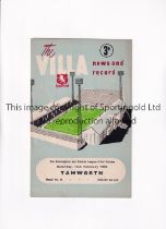 ASTON VILLA V TAMWORTH 1959 Programme for the Birmingham and District League match at Aston Villa