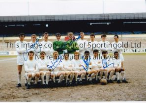 LEEDS UNITED AUTOGRAPHS 1968 Autographed 12 x 8 colour photo of players at Elland Road prior to