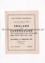 ENGLAND YOUTH V LUXEMBOURG 1957 AT WEST HAM UNITED FC Programme for the Youth International match at