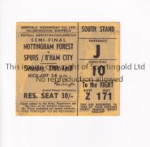 1967 FA CUP SEMI-FINAL AT SHEFFIELD WEDNESDAY FC Ticket for Tottenham Hotspur v Nottingham Forest