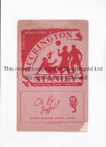 WORKINGTON 1951-2 / FIRST LEAGUE SEASON Programme for the away League match v Accrington Stanley