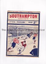 SOUTHAMPTON V ASTON VILLA 1937 Programme for the League match at Southampton 4/9/1937, punched