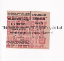 MANCHESTER UNITED Ticket for home League match v Liverpool 10/12/66, slightly creased. Generally