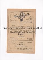 BARNET V SOUTHALL 1948 Programme for the Athenian League match at Barnet 16/10/1948, horizontal