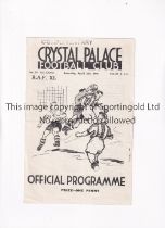 CRYSTAL PALACE V R.A.F. XI 1941 Programme for the match at Palace 26/4/1941, slight horizontal