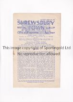 SHREWSBURY TOWN V FRICKLEY COLLIERY 1949 / FINAL NON-LEAGUE SEASON Programme for the Midland