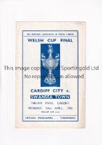 1956 WELSH CUP FINAL / CARDIFF CITY V SWANSEA TOWN Programme for the match at Cardiff 30/4/1956,