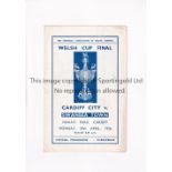 1956 WELSH CUP FINAL / CARDIFF CITY V SWANSEA TOWN Programme for the match at Cardiff 30/4/1956,