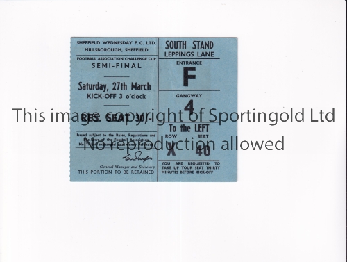 MANCHESTER UNITED V LEEDS UNITED 1965 FA CUP SEMI-FINAL Ticket for the tie at Hillsborough 27/3/ - Image 4 of 4