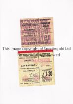 MANCHESTER UNITED Two tickets for home matches v Liverpool 1978/79, ageing marks and 6/4/68,