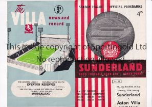 1963 LEAGUE CUP SEMI-FINAL Two programmes including for the first leg at Sunderland v Aston Villa