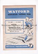 MANCHESTER UNITED Programme for the away FA Cup tie v Watford 28/1/1950, punched holes. Fair