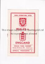 WALES YOUTH V ENGLAND 1957 AT CARDIFF CITY FC Programme for the Youth International match at Cardiff