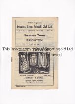 SWANSEA TOWN V BRIGHTON 1948 Programme for the League match at Swansea 1/5/1948, minor creases, team