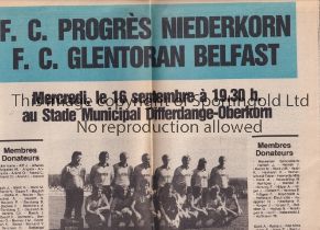 PROGRÈS NIEDERKORN v GLENTORAN 1981 Large issue programme for the European Cup tie in Luxembourg