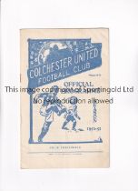 COLCHESTER UNITED V BRISTOL ROVERS 1950 / FIRST LEAGUE SEASON FOR COLCHESTER Programme for the