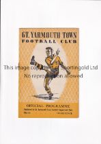 YARMOUTH TOWN V PETERBOROUGH UNITED 1954 Programme for the Eastern Counties League match at Yarmouth