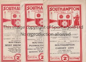 SOUTHAMPTON Three programmes for home League matches in season 1948/9 v WBA 23/4/1949, slightly