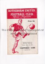 1961 LEAGUE CUP SEMI-FINAL / ROTHERHAM UNITED V SHREWSBURY TOWN Programme for the First Leg at