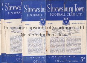 SHREWSBURY TOWN Ten home programmes for the League matches v Reading 28/8/1954, staple rusted