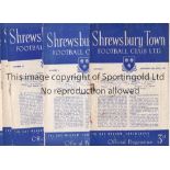 SHREWSBURY TOWN Ten home programmes for the League matches v Reading 28/8/1954, staple rusted