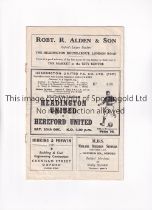 HEADINGTON UNITED V HEREFORD UNITED 1958 Programme for the Southern League match at Headington 20/